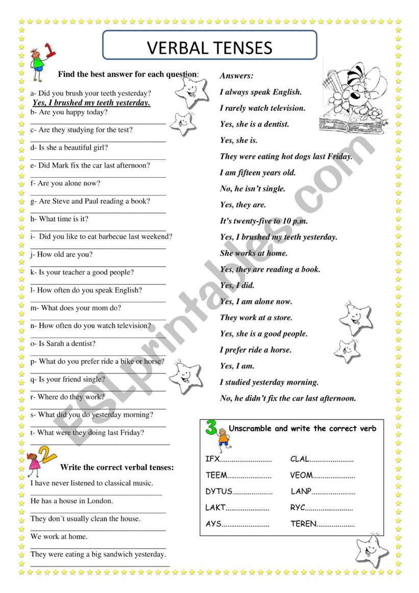 Verb Tenses worksheet