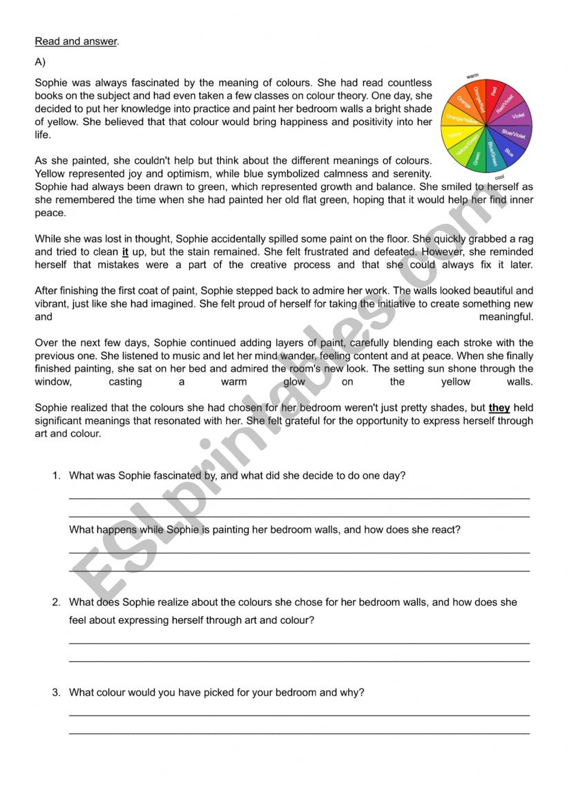 Read about colours worksheet