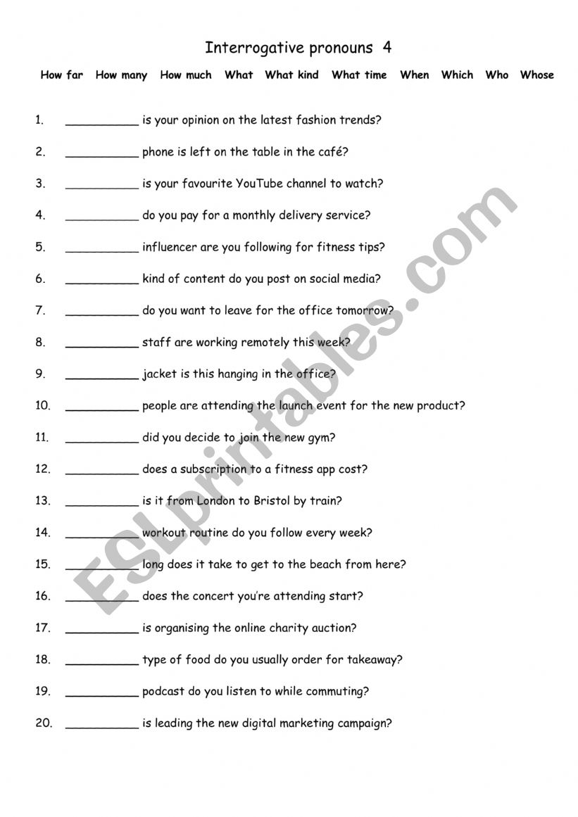 Interrogative pronouns 4 worksheet
