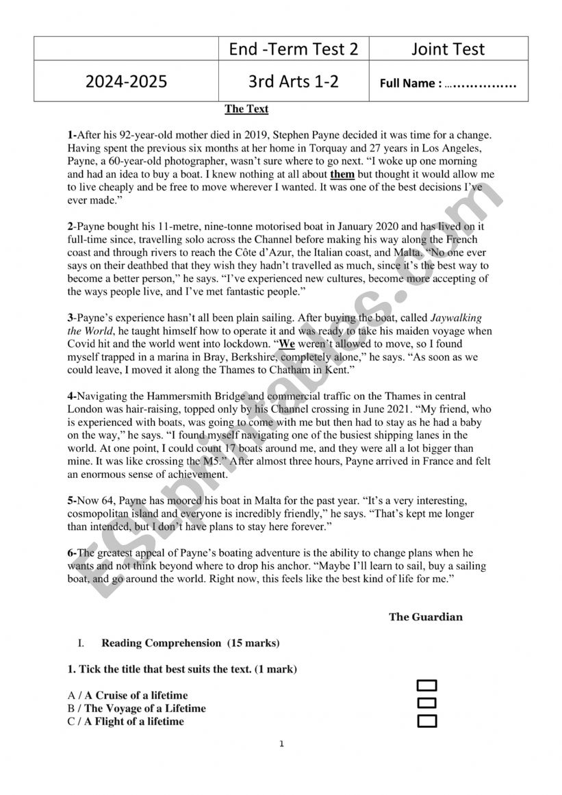 3rd end term test 2 worksheet