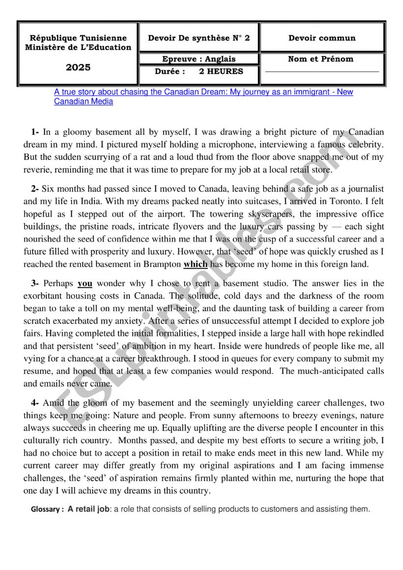 ENDTERM TEST 2 BAC STUDENTS worksheet