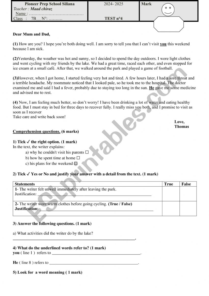 end term test 2 9th  worksheet