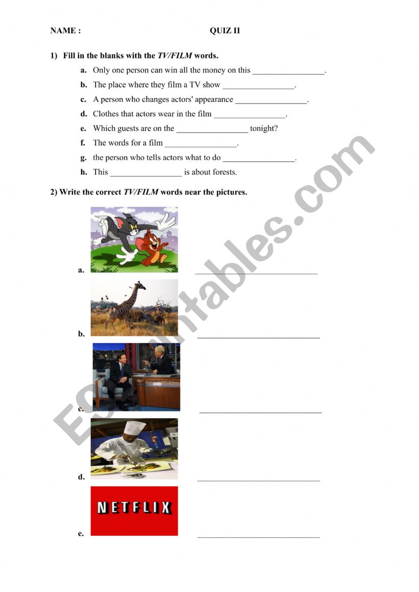 TV/FILM VOCABULARY ACTIVITY worksheet