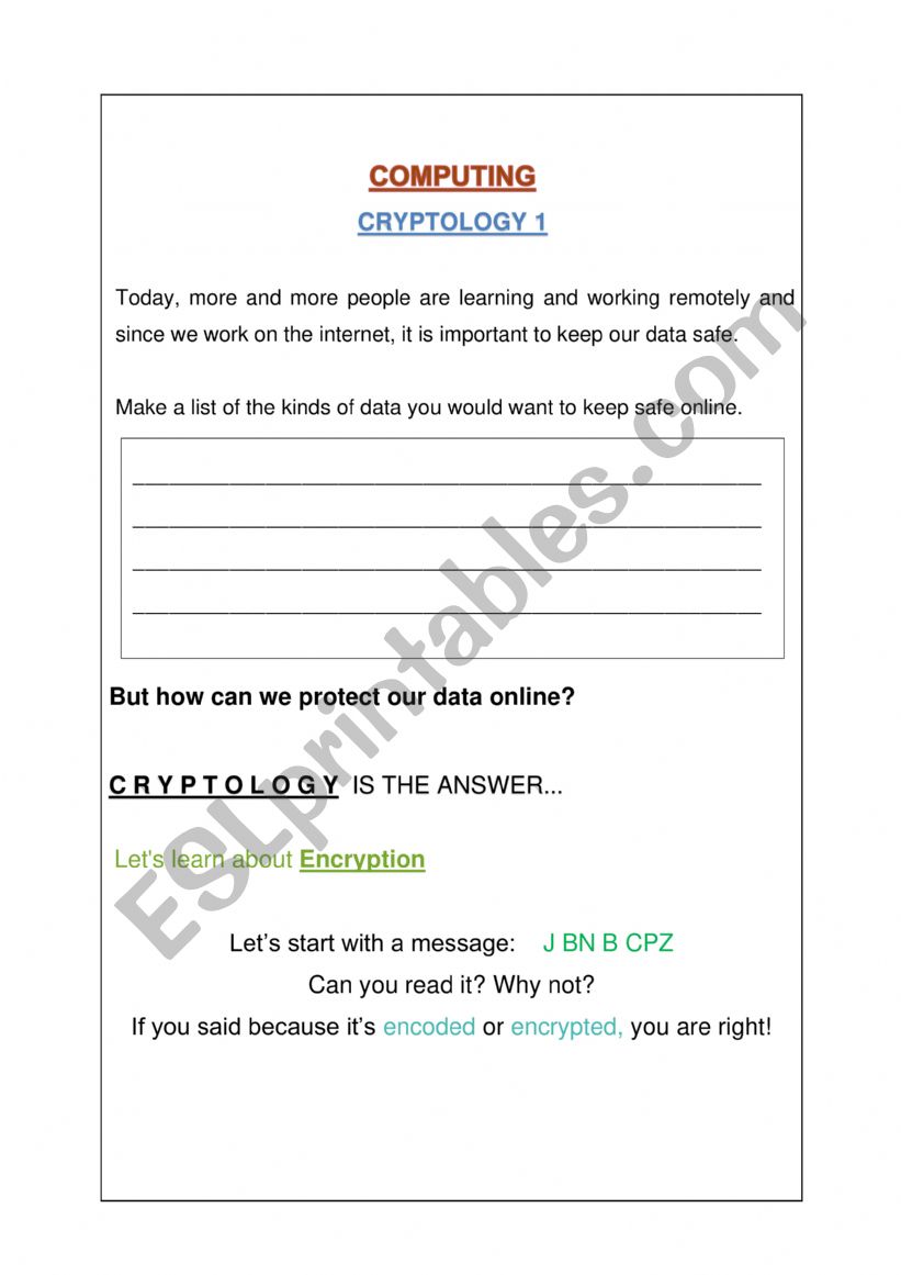 Cryptology worksheet