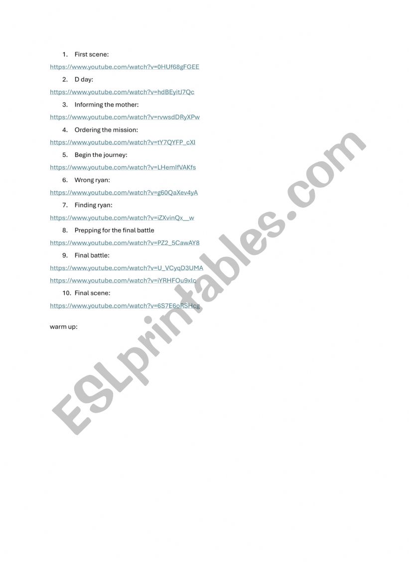 Saving Private Ryan  worksheet