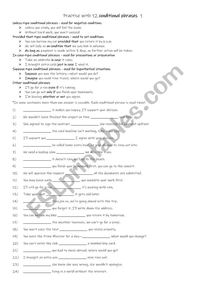 Practise with 12 conditional phrases 1
