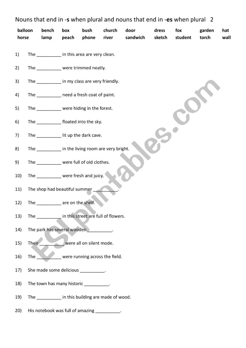Nouns that end in -s when plural and Nouns that end in -es when plural 2