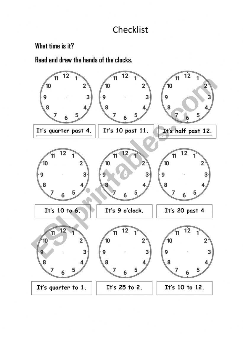 What time is it worksheet