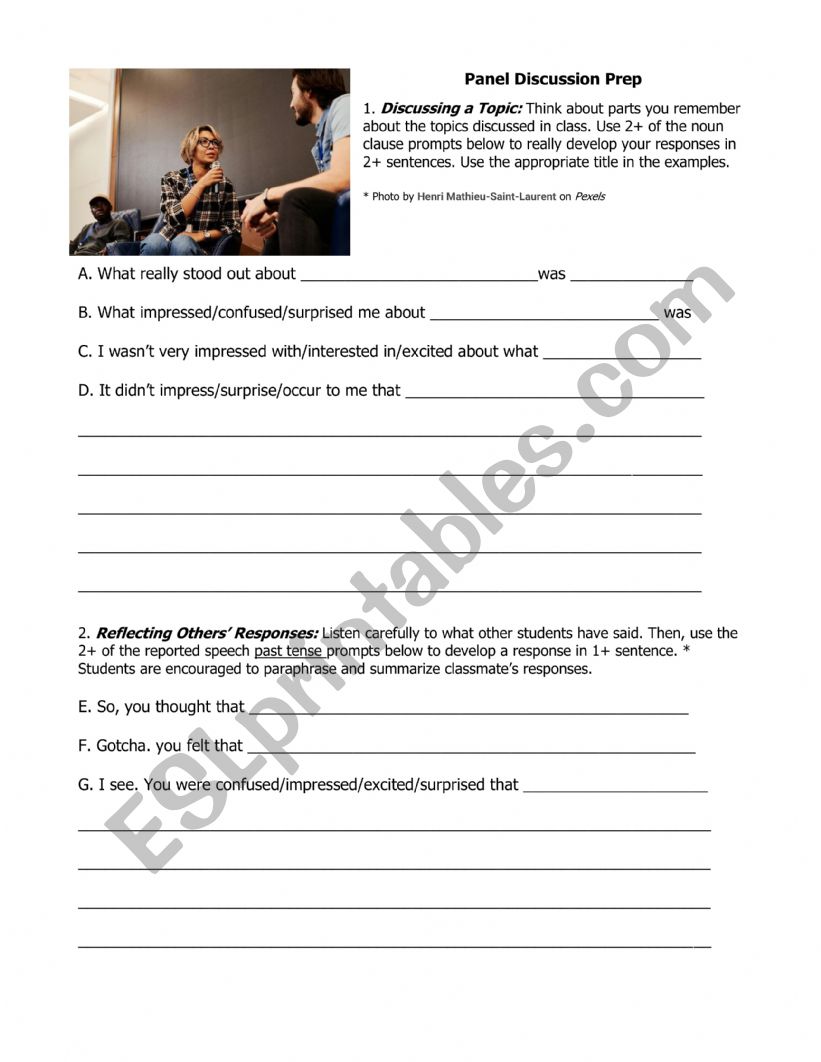 Panel Discussion Prep worksheet