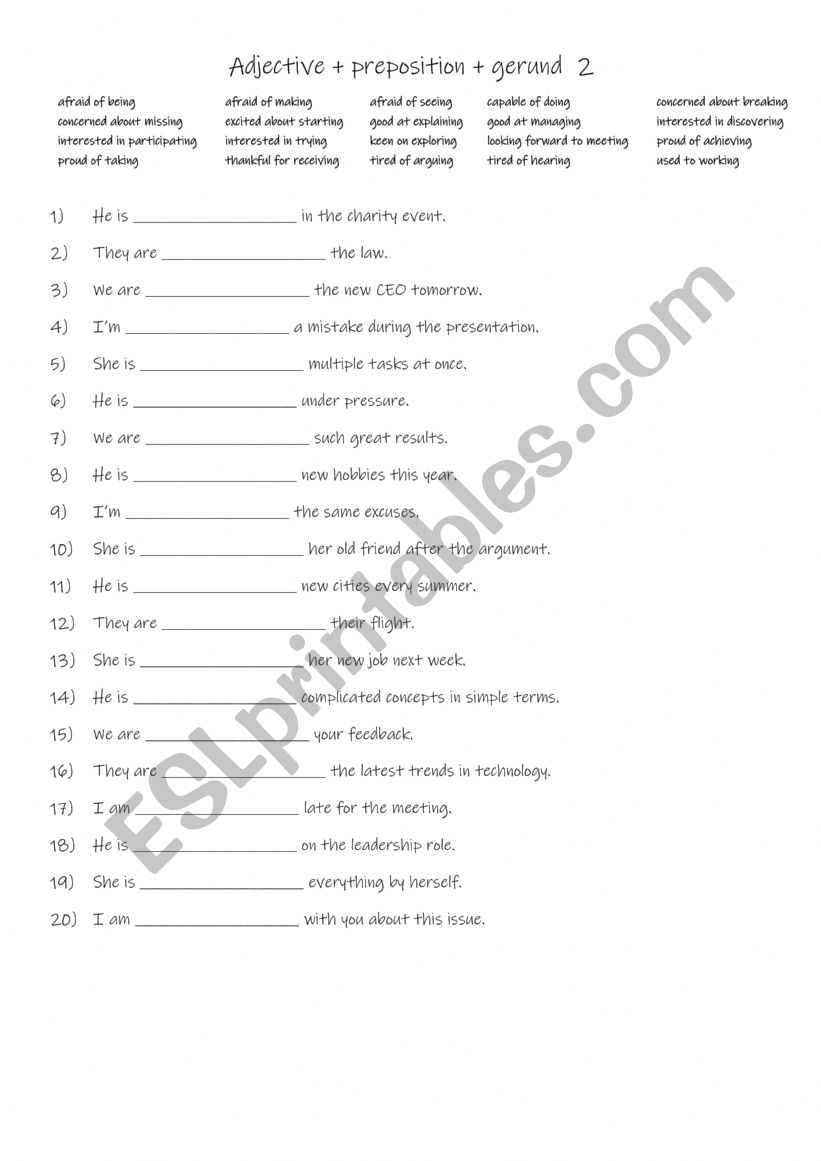 Adjective + preposition + gerund  2
