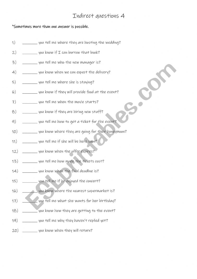 Indirect questions 4 worksheet