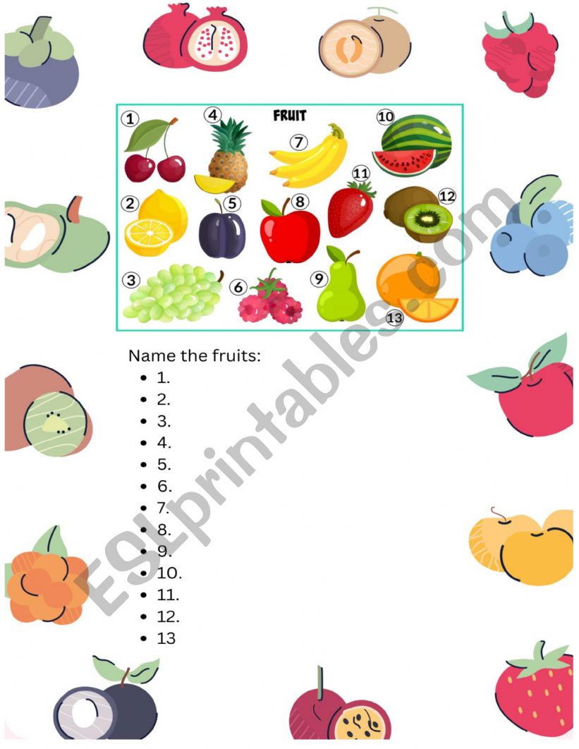 Fruits worksheet