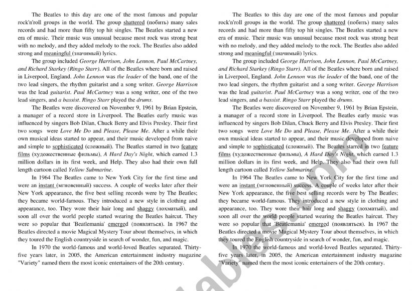 The Beatles worksheet