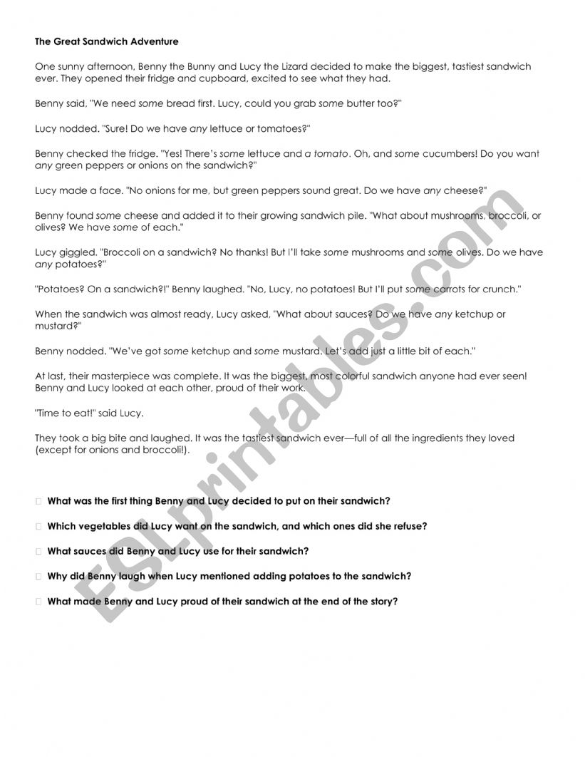 Reading comprehension worksheet