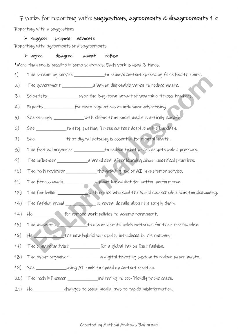 7 verbs for reporting with suggestions, agreements & disagreements 1 b