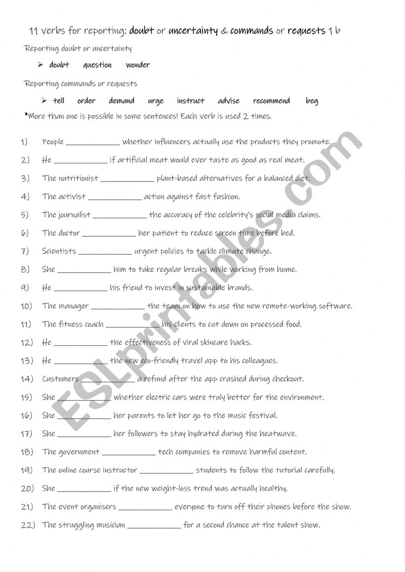 11 verbs for reporting doubt or uncertainty & commands or requests 1b