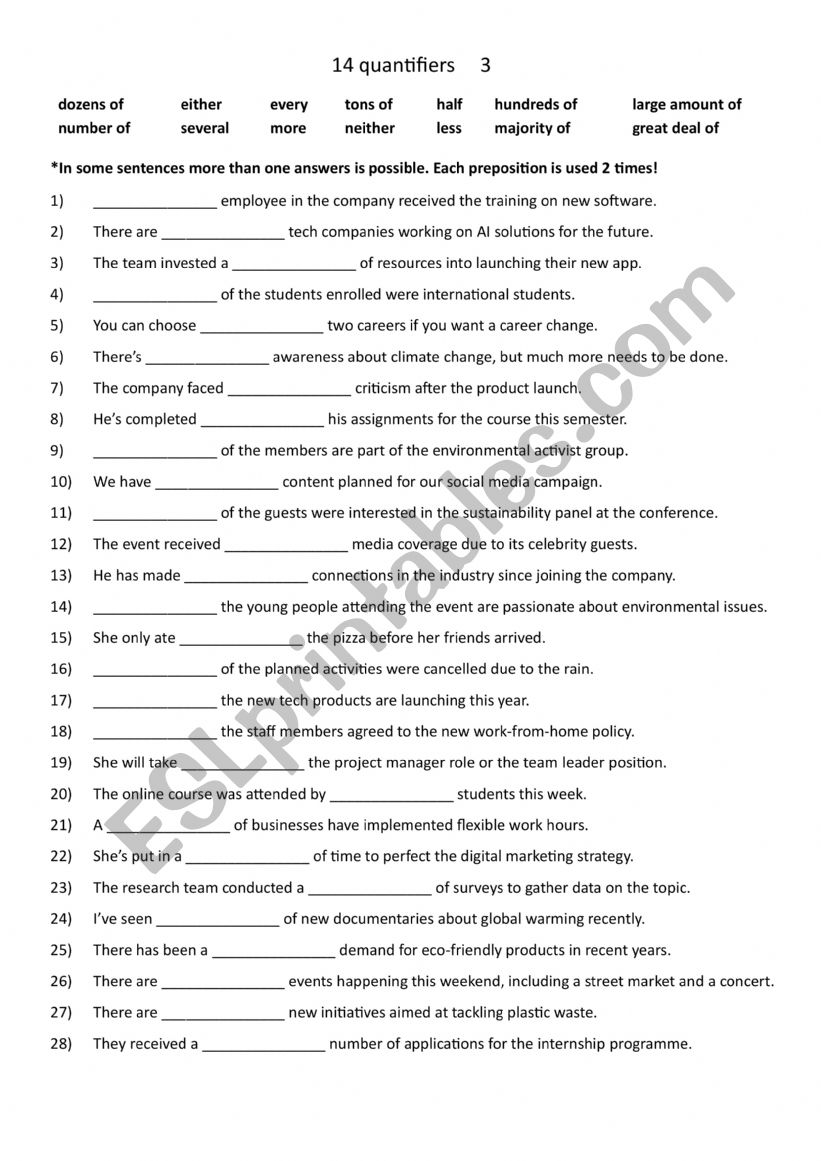 14 Quantifiers 3 worksheet