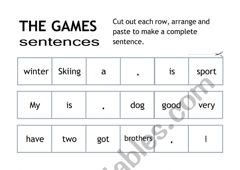 sentence building worksheet