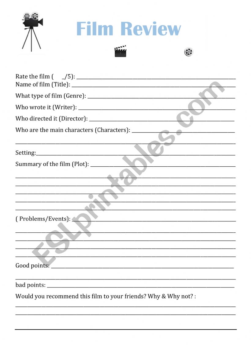 Film review template worksheet
