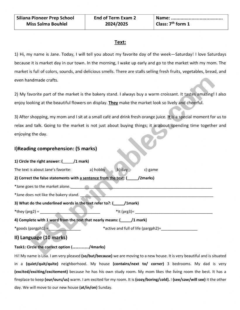 7th grade pioneer end term 2 worksheet