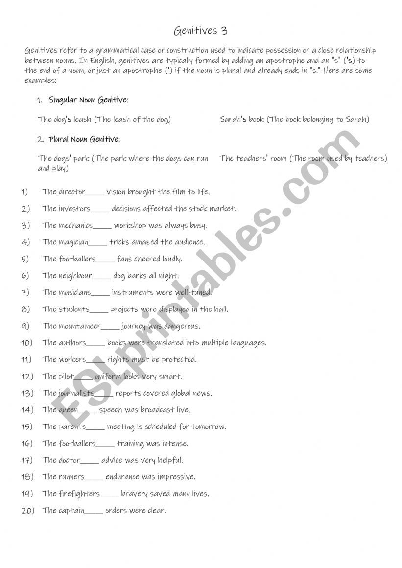 A1+-A2 Genitives  (3) worksheet