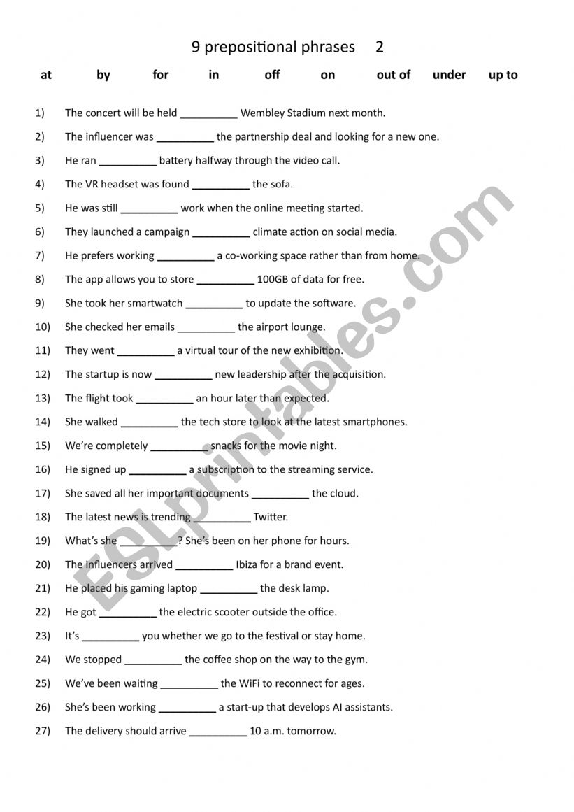 9 Prepositional phrases  (2) worksheet