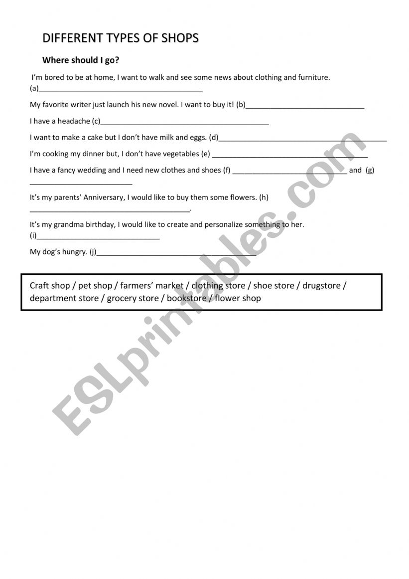 shopping vocabulary worksheet
