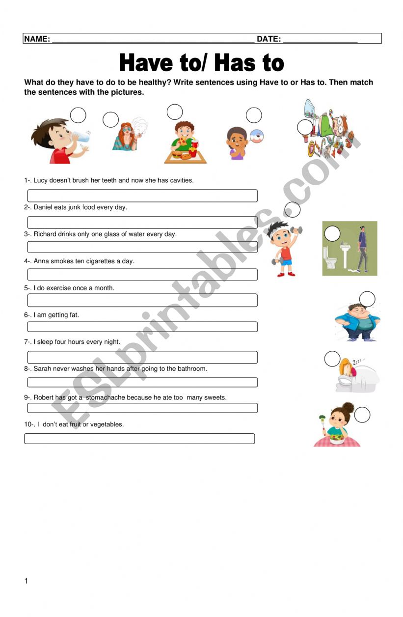 Have/has to and heahty habits worksheet