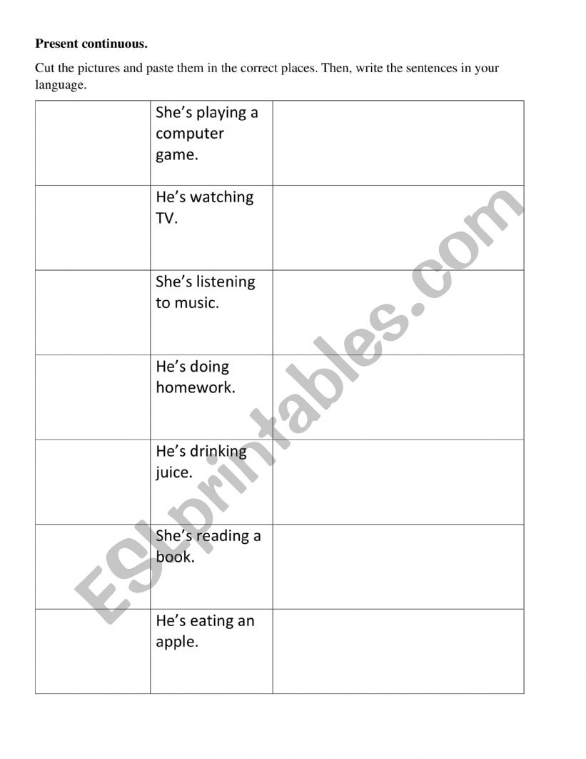 Present continuous II worksheet
