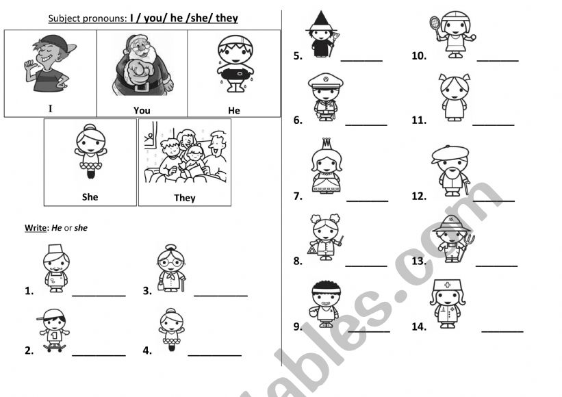Subject pronouns worksheet