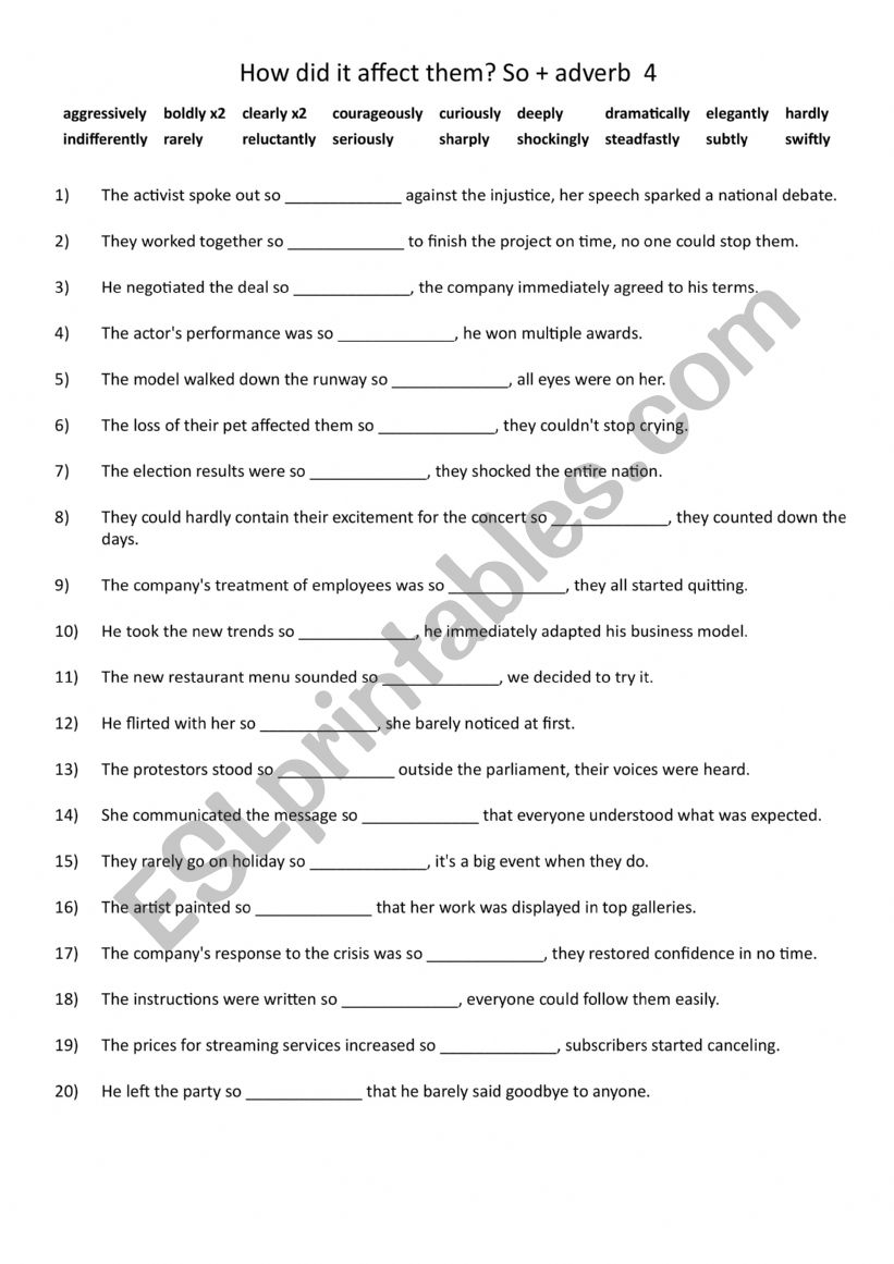 How did it affect them So + adverb  4