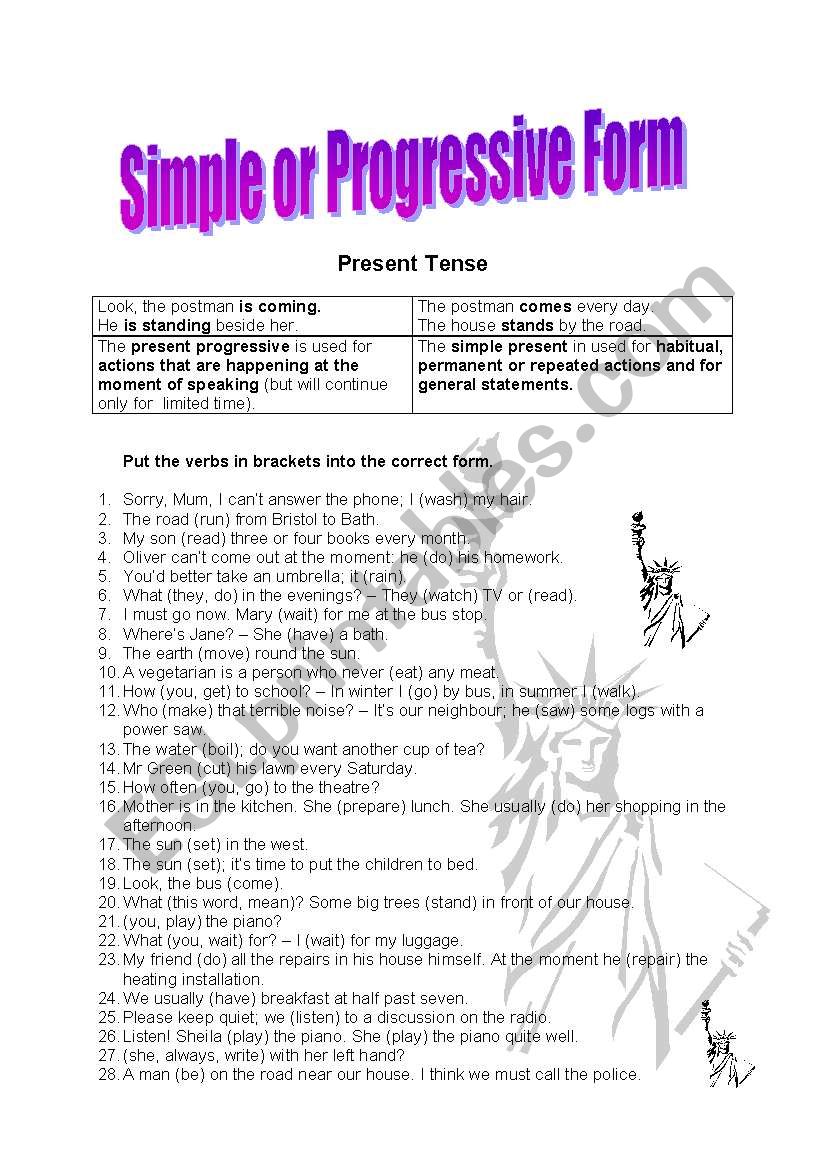 present simple or continuous worksheet