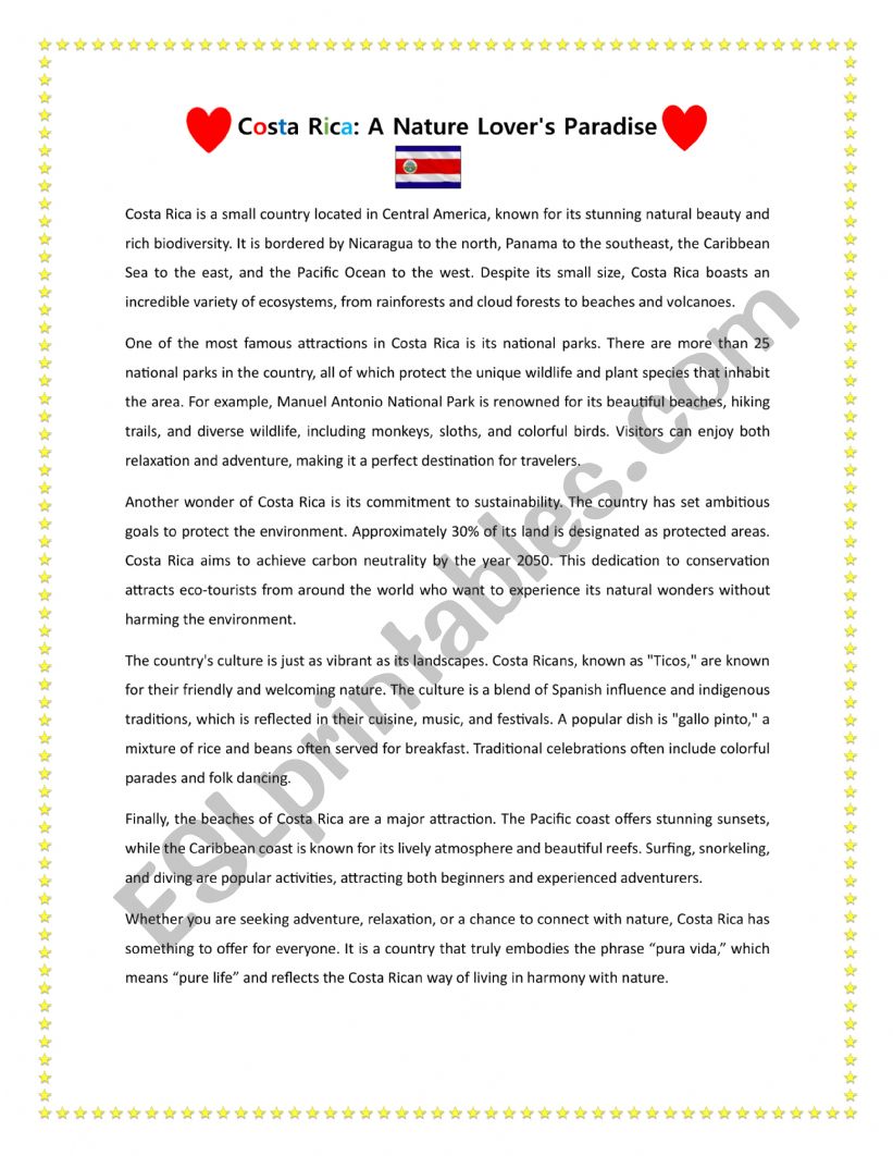 Costa Rica worksheet