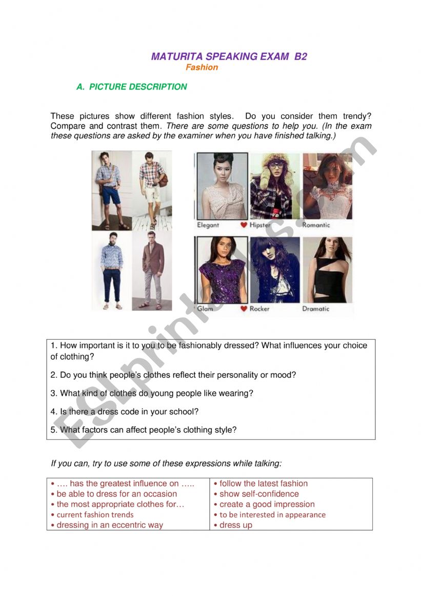 Picture desription worksheet