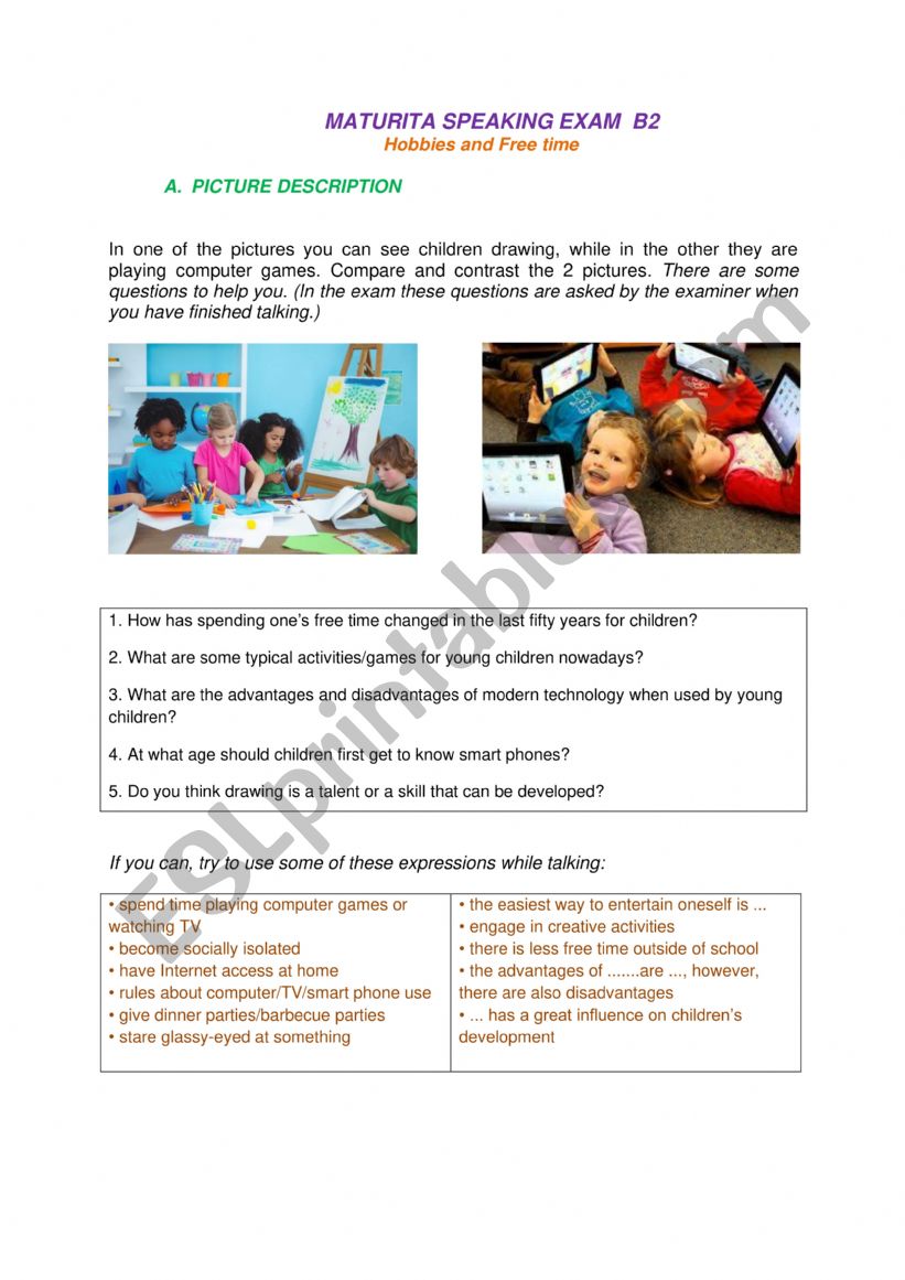 Picture desription worksheet