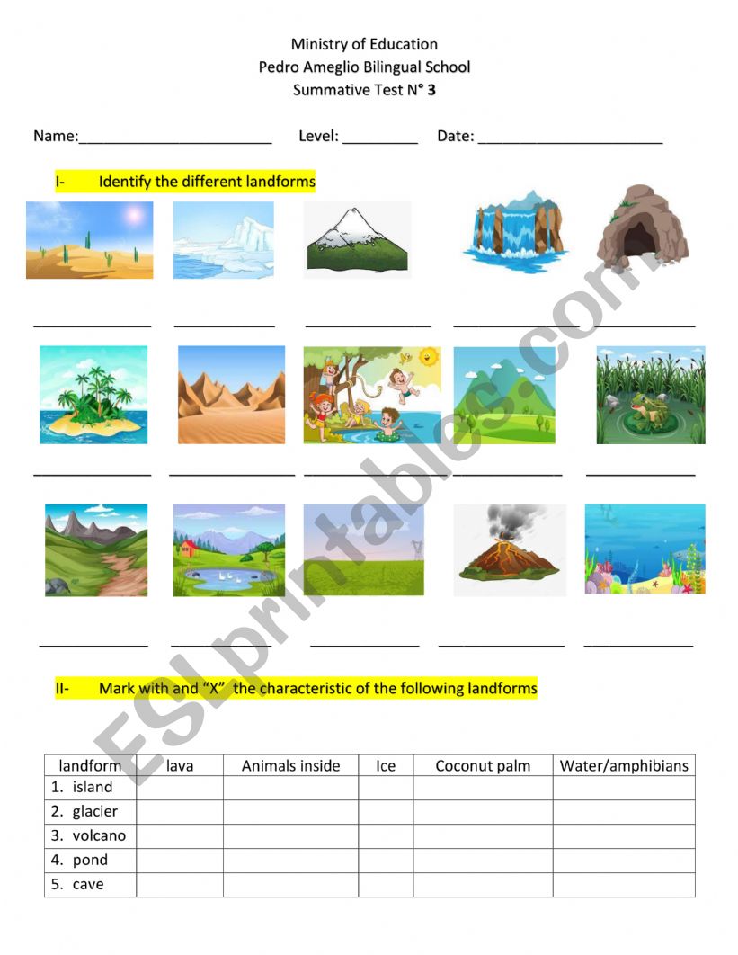 Landforms and simple present worksheet