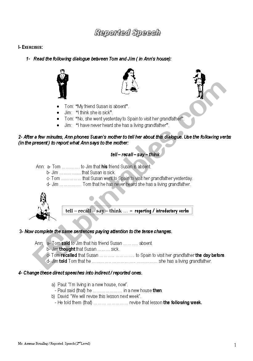 Reported speech worksheet