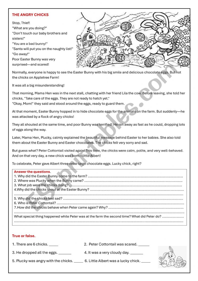 THE ANGRY CHICKS-EASTER worksheet