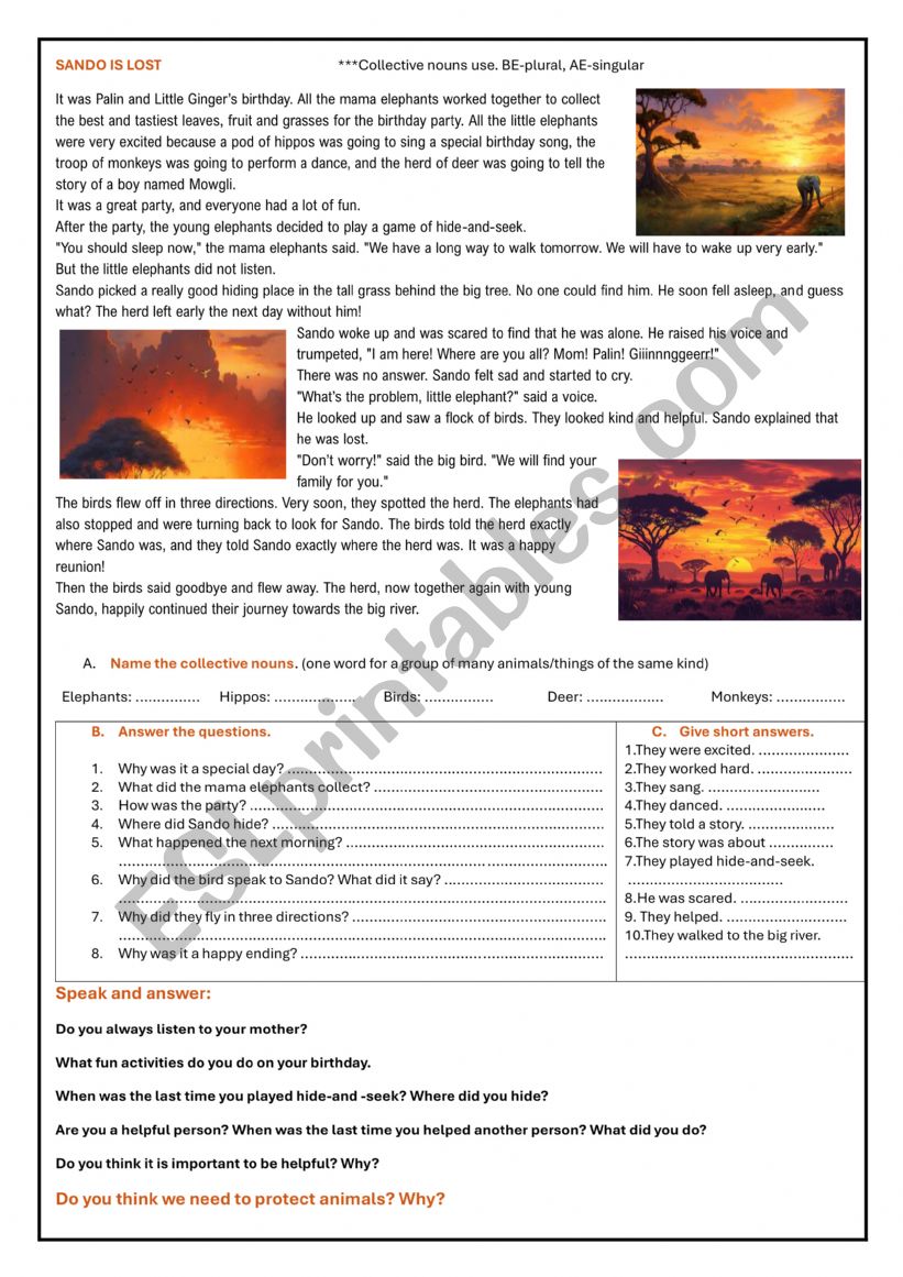SANDO IS LOST worksheet