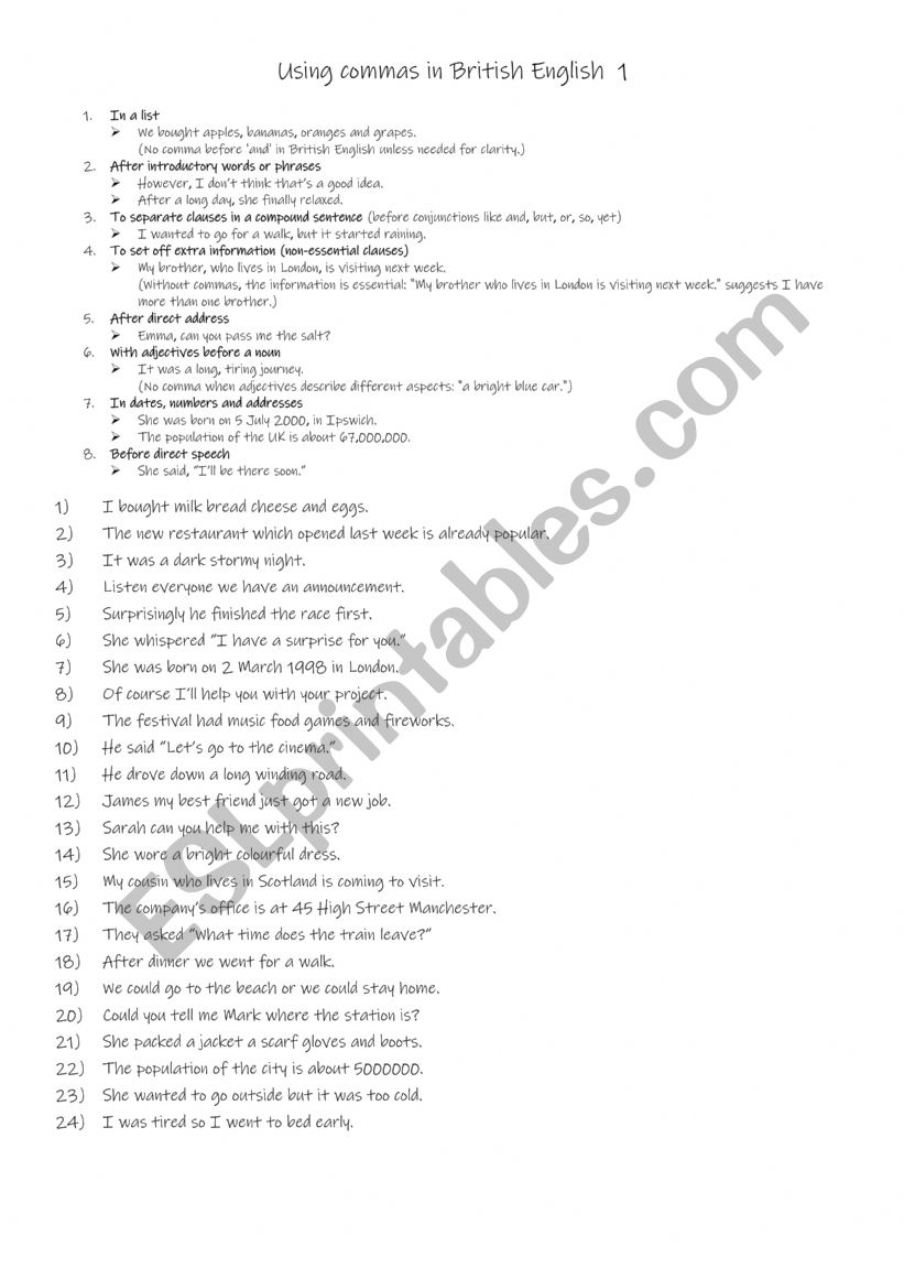 Using commas in British English 1