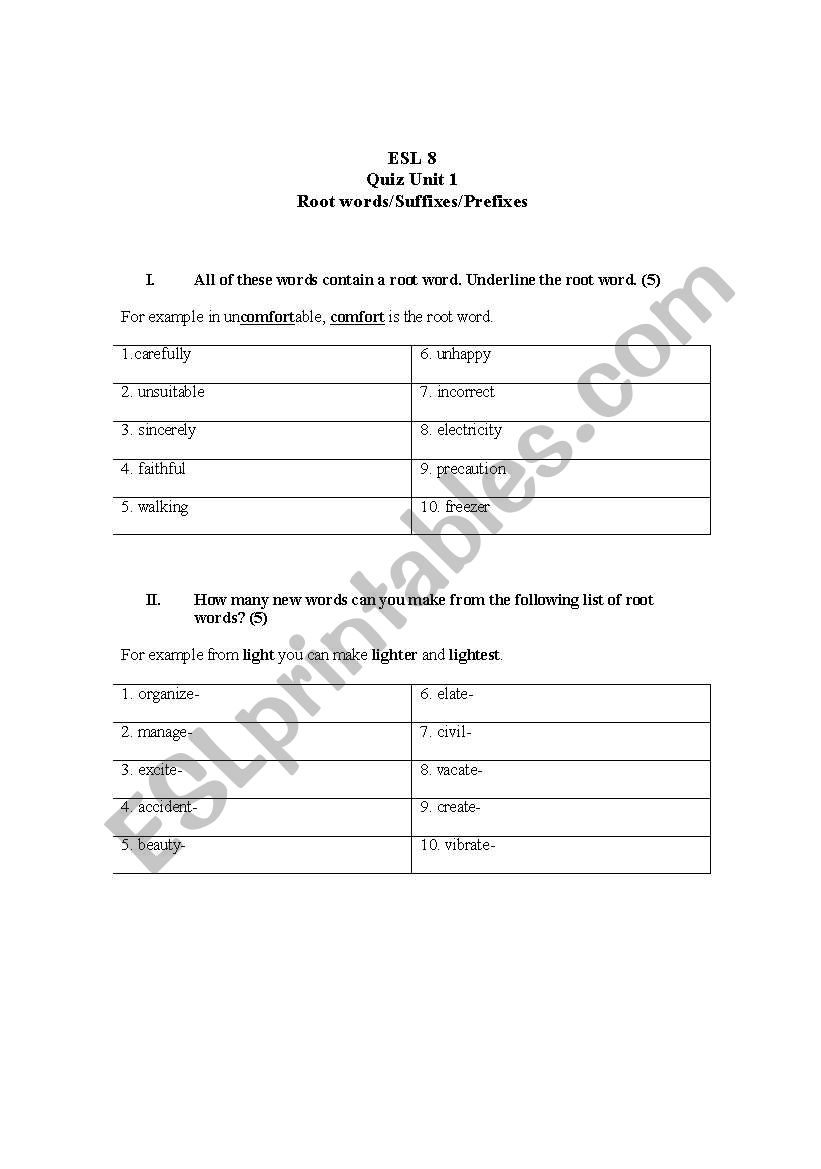 prefixes and suffixes worksheet