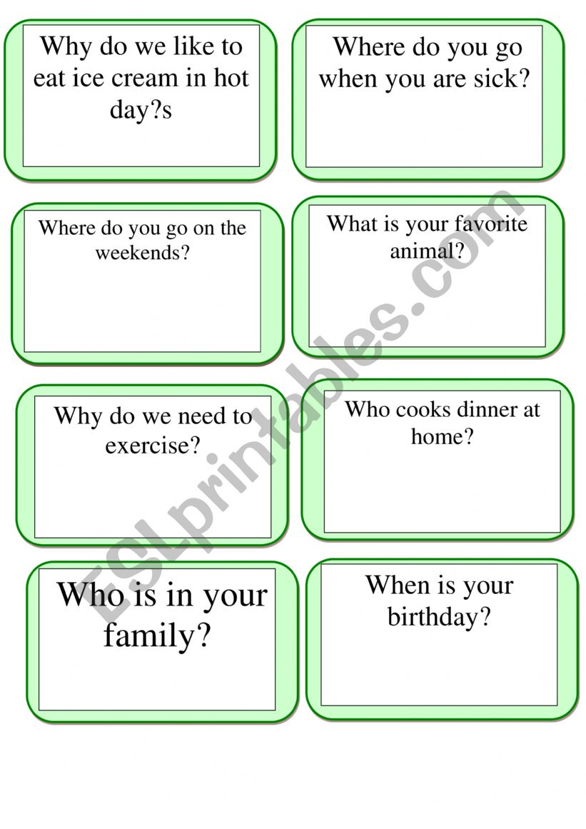 sPEAKING CARDS worksheet