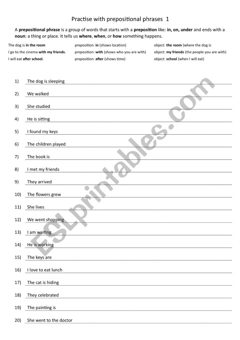 Practise with prepositional phrases 1
