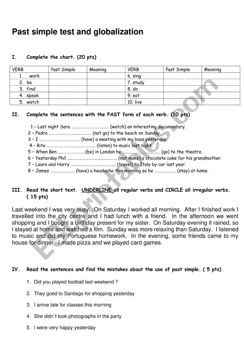 Test about past simple and globalization vocabulary