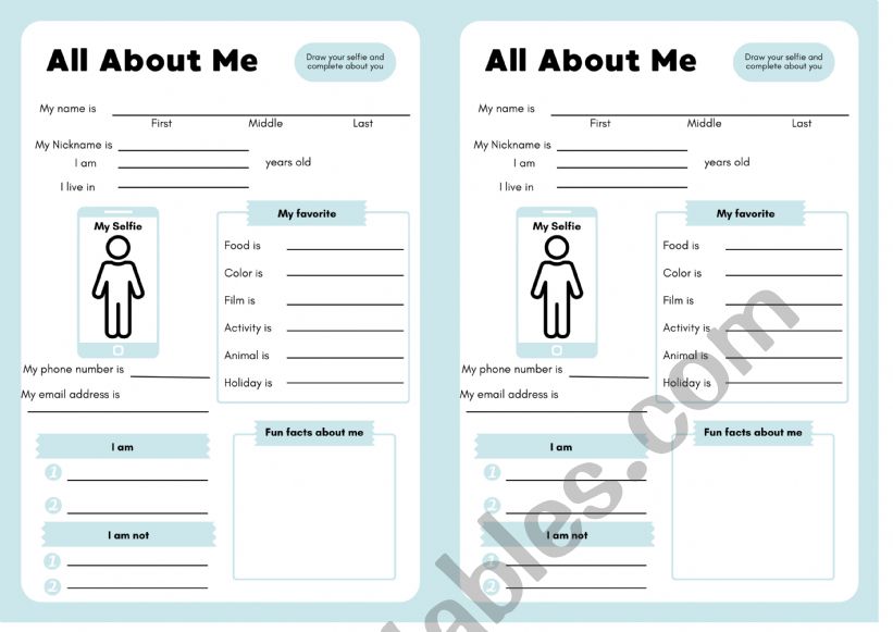 All about Me worksheet