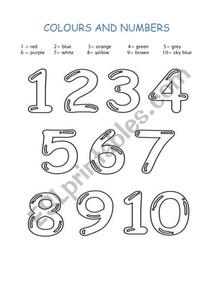 Colours and numbers worksheet