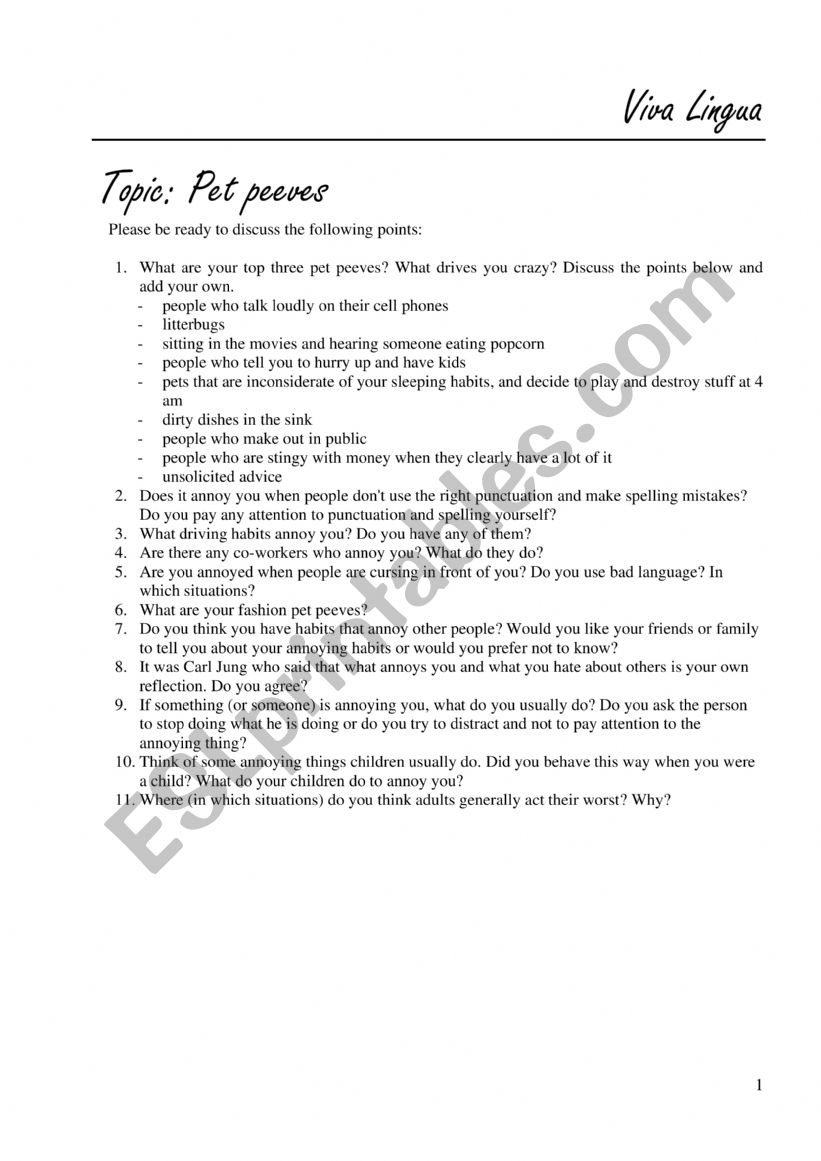 Questiions for speaking worksheet