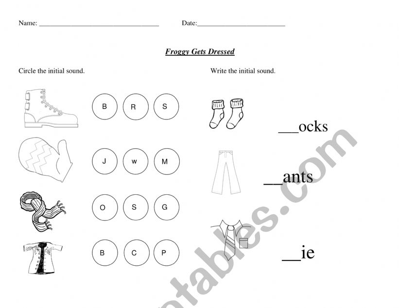 Froggy Gets Dressed Initial Consonant Identification