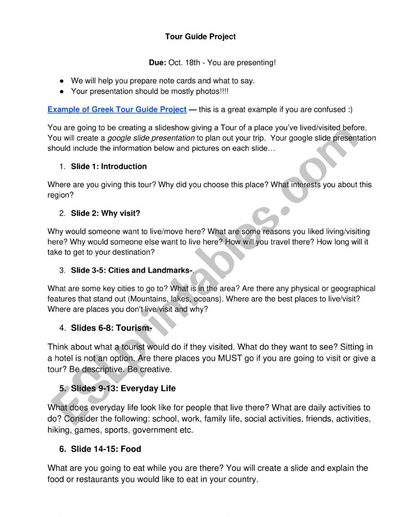 Tour Guide Project worksheet