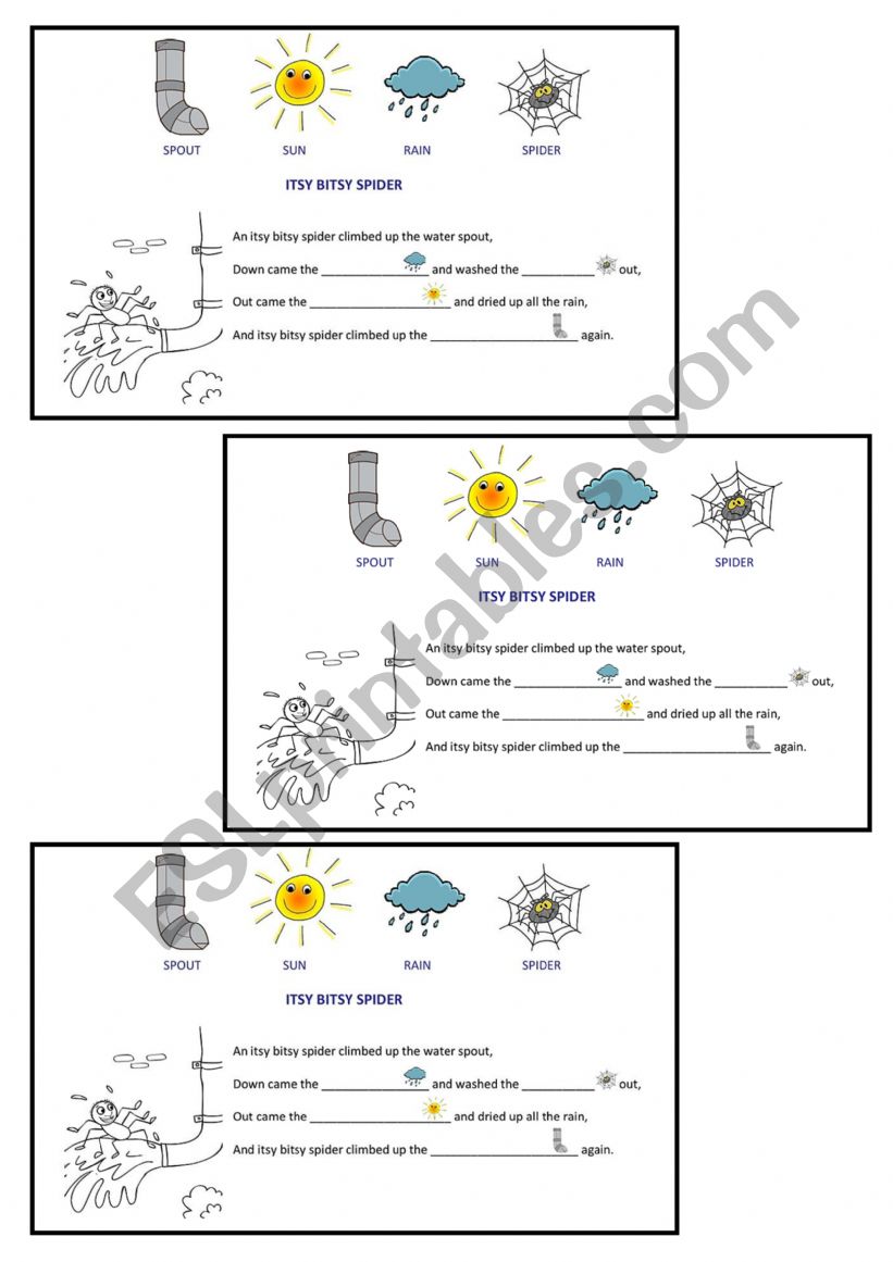 Itsy bitsy spider song worksheet
